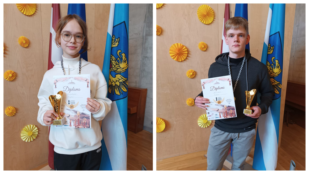Miroslava un Daniels - Latvijas Skolu skolēnu šaha olimpiādes Latgales čempioni