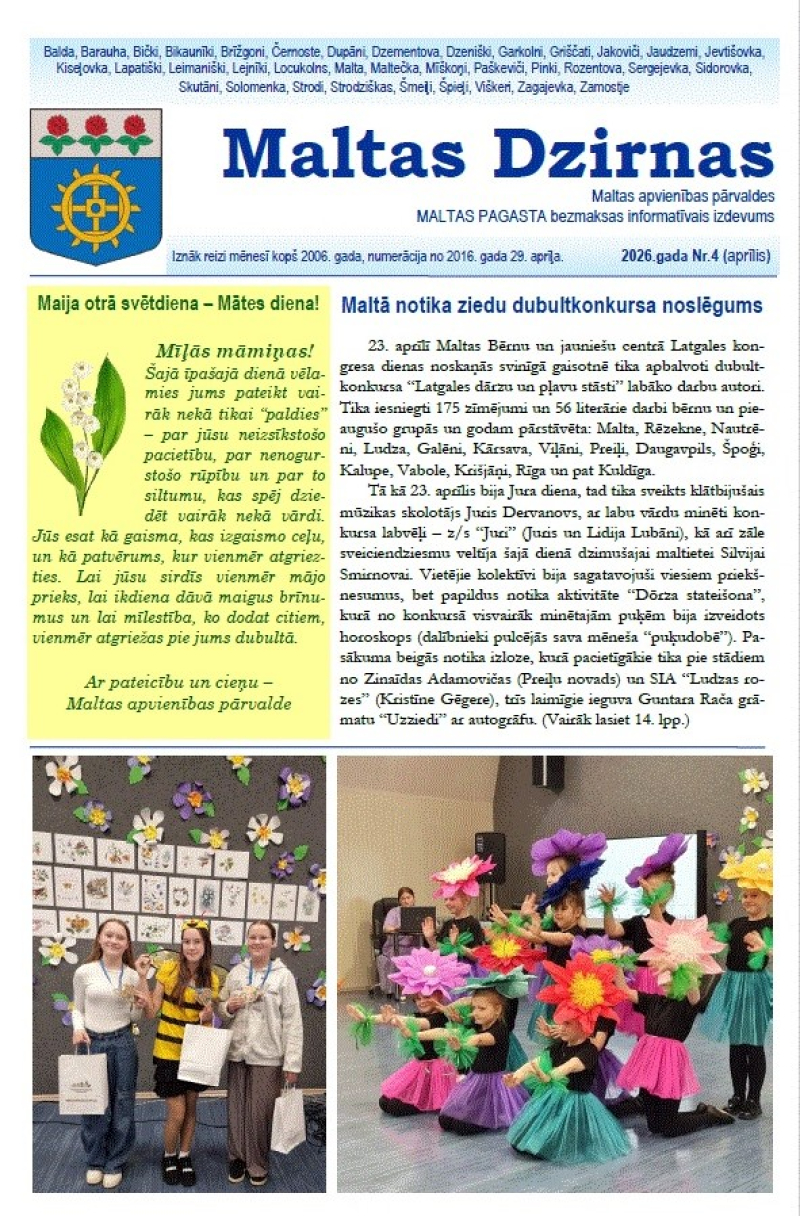 Informatīvā izdevuma "Maltas Dzirnas" aprīļa numurs