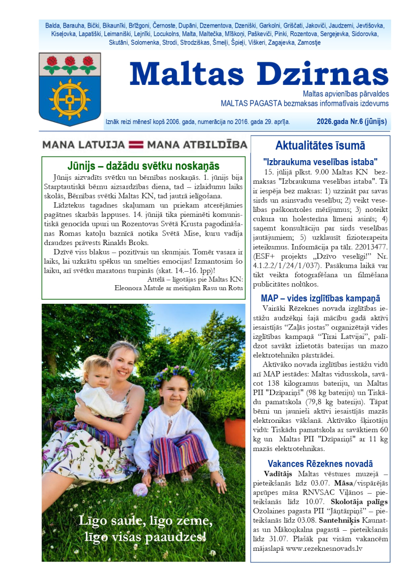 Informatīvā izdevuma "Maltas Dzirnas" jūnija numurs