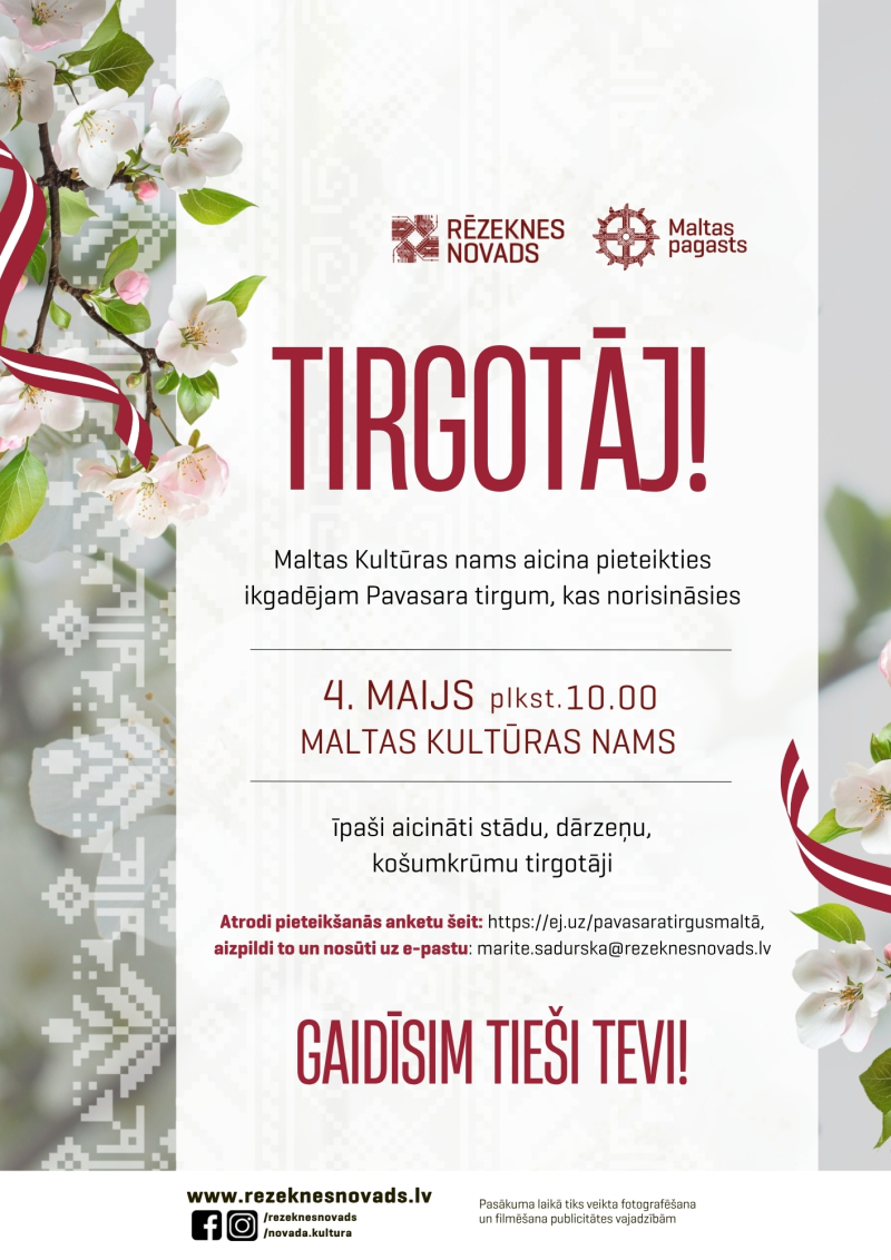 Aicinām tirgotājus pieteikties Pavasara tirgum Maltā!