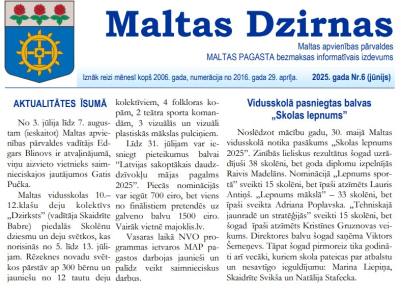 Informatīvā izdevuma "Maltas Dzirnas" jūnija numurs
